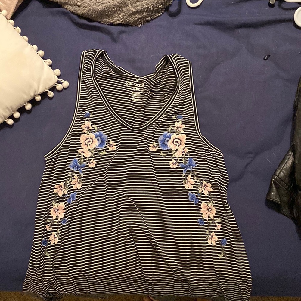 black and white striped tank with flowers